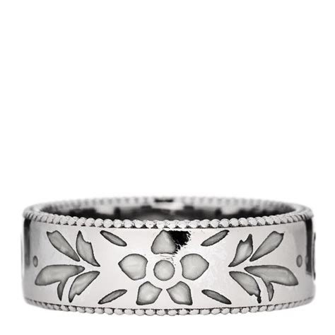 GUCCI 18K White Gold Enamel Icon Blooms Ring 51 5.75